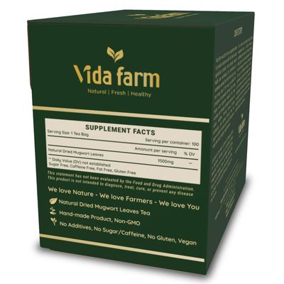 VIDA FARM 100 Mugwort Tea Bags, Natural Mugwort Leaves Tea Bags, Dried Mugwort Herbal Tea, Mugwort Leaf Tea, No Sugar, No Caffeine, No Gluten