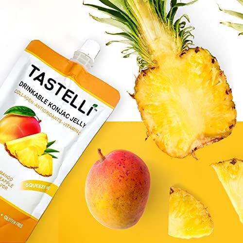 Tastelli Konjac Jelly Infused with Collagen Drink + Vitamin C + Antioxidants / 10 Calories, Vegan, Zero Sugar/Healthy Drinkable Dessert Pouch / (Mango Pineapple) - 150mL x 10 Pouches