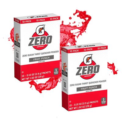 G Zero Powder Packets, Fruit Punch, 20 Counts, 0.10oz Sugar free G Powder Packets (2 Packs of 10)