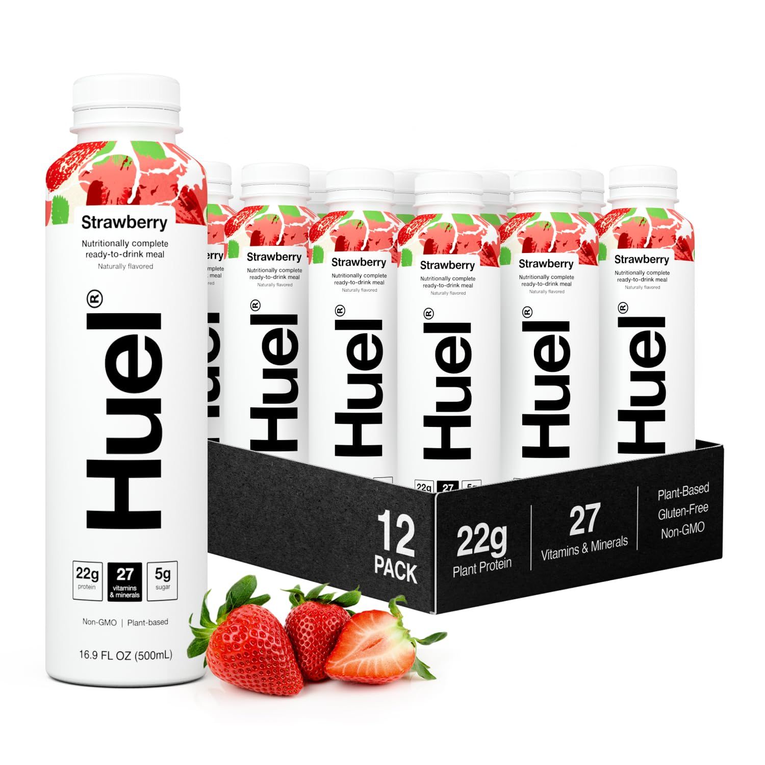 Huel ReadytoDrink  Strawberry Shortcake Meal Replacement Drink  High Protein Drink  Nutritionally Complete Low Sugar High Fiber Plant Based Vegan Healthy  22g Protein Per Bottle 169 Fl Oz 12 Pack