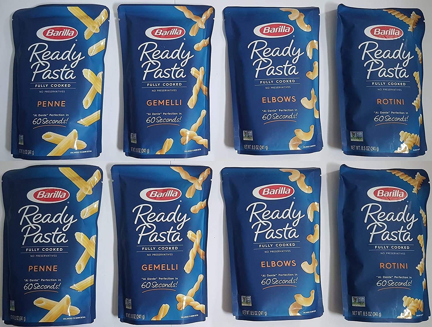 8-pack Variety, Barilla Ready Pasta: 2 pouches each of Rotini, Penne, Elbows, and Gemelli [2020]