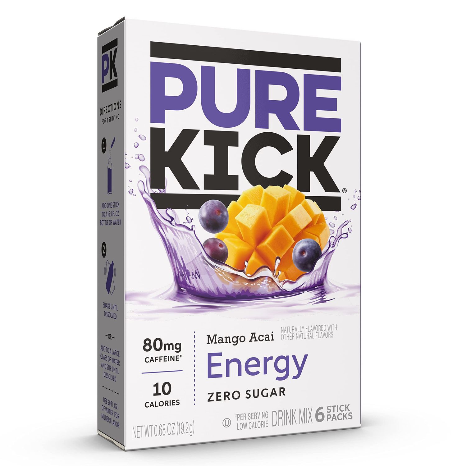 PURE KICK Energy Singles To Go Drink Mix, Mango Acai, 6 Count (Pack of 3)