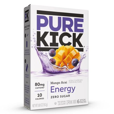 PURE KICK Energy Singles To Go Drink Mix, Mango Acai, 6 Count (Pack of 3)