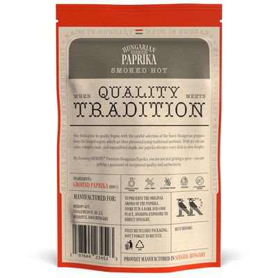 Premium SMOKED HOT Hungarian Paprika Powder (4 oz) - Non-GMO - Vibrant Deep Red Color - Origin: Szeged Region, Hungary - Authentic Seasoning Spice in Resealable Bag by MEROPS