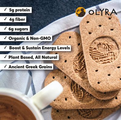 Olyra Variety Pack Breakfast Biscuits, Healthy Snacks for Kids and Adults, Low Sugar, High Fiber, Vegan Organic Cookies, with Ancient Greek Grains, USDA Certified Organic, Non GMO, 24 Packs