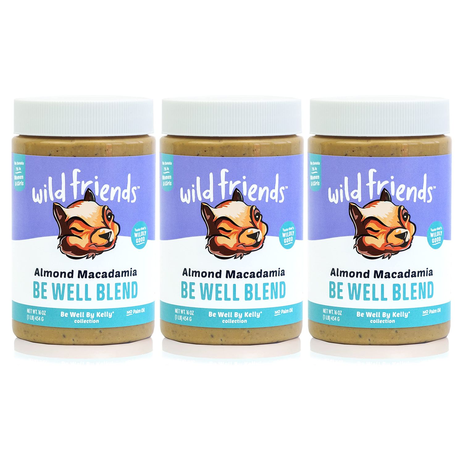 Wild Friends Foods Be Well Blend Almond Macadamia Nut Butter Blend - All Natural Simple Ingredient Spread - Gluten Free, Non-GMO, No Added Sugar, No Palm Oil or Preservatives - 16 oz Jars (Pack of 3)