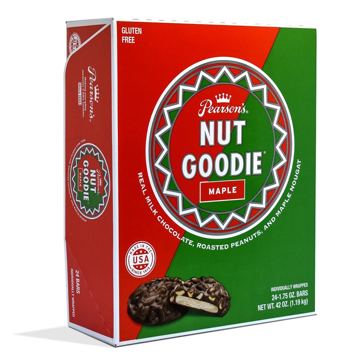 Pearson&#39;s Nut Goodie Cluster Bar | Roasted Peanuts, Real Milk Chocolate, and Maple Nougat | Pack of 24 | Individually Wrapped