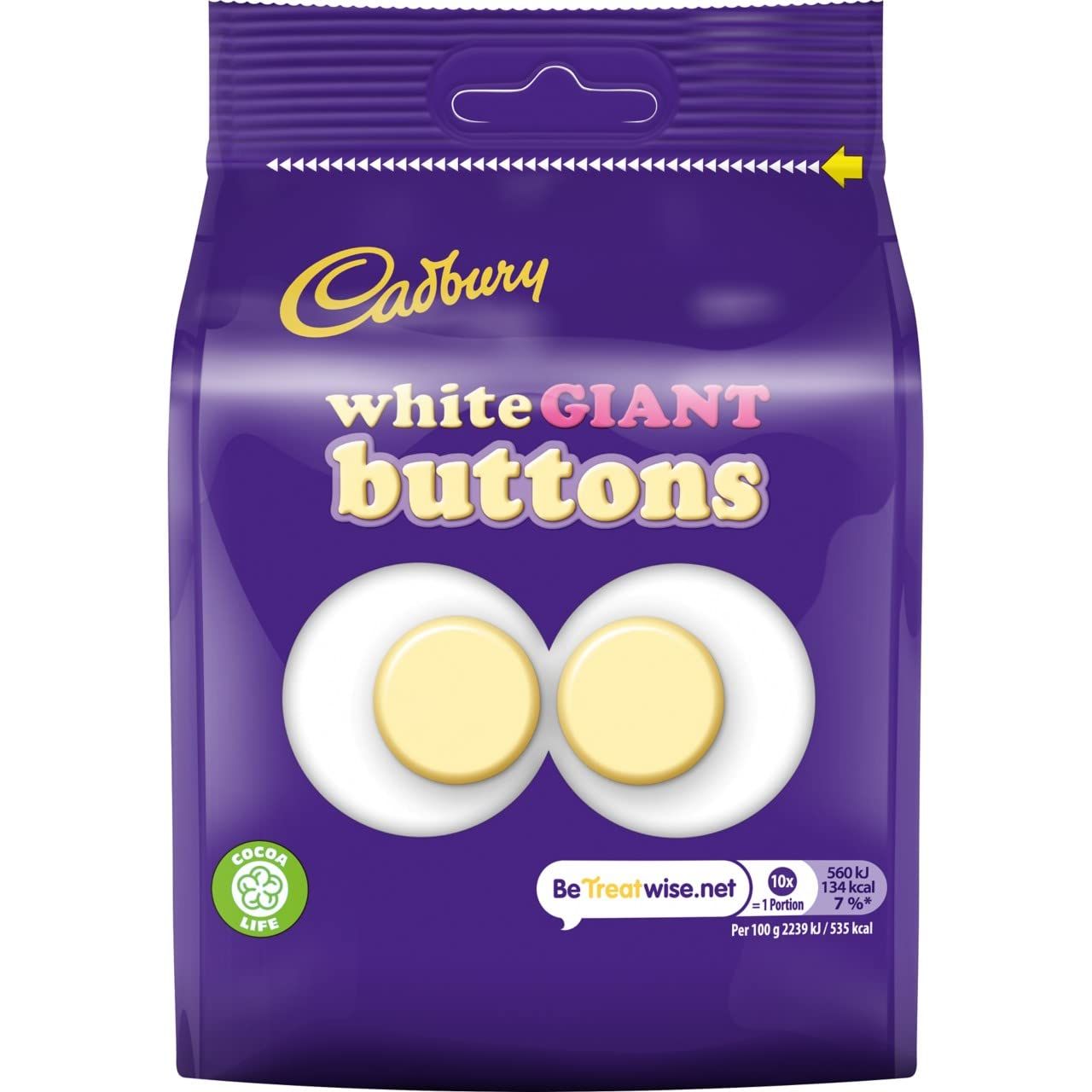 Cadbury White Giant Buttons Chocolate Bag, 110 g