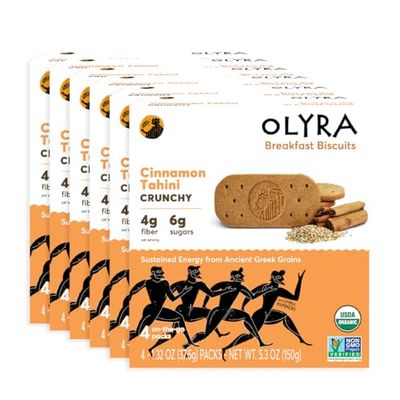Olyra Breakfast Biscuits Cinnamon Tahini | Kids Healthy Snacks | Low Sugar, High Fiber, Plant-Based Protein Cookies | Organic Breakfast Cookies with Ancient Greek Grains 4 Count (Pack of 6)