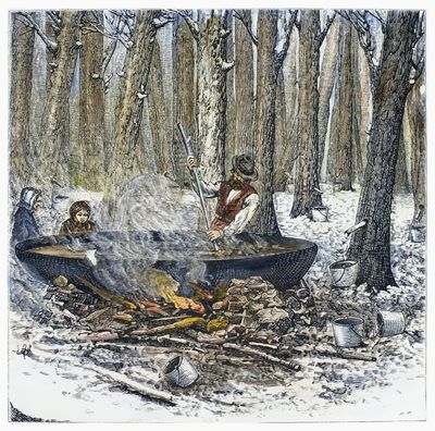 Maple Syrup 1877 Nboiling And Stirring Maple Sap In Order To Make Syrup Wood Engraving American 1877 Poster Print by (18 x 24)