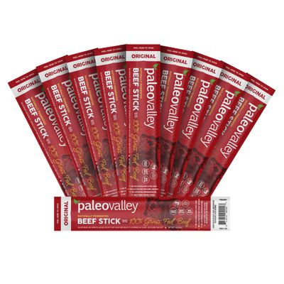 Paleovalley 100% Grass Fed Original Beef Sticks - Delicious Gluten Free Beef Snack - High Protein Keto Friendly