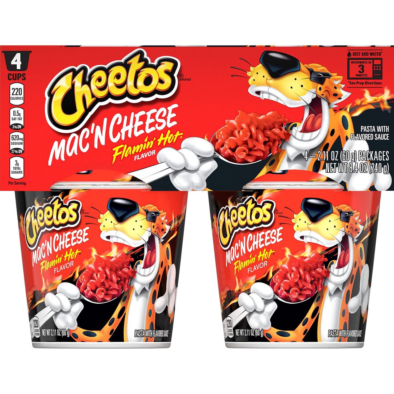 Cheetos Flaming Hot, Mac N Cheese, 2.11 Oz, 4 Ct