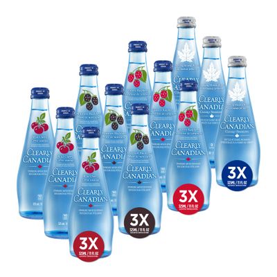 Clearly Canadian Variety Pack Sparkling Spring Water Beverage, Natural &amp; Carbonated, Flavored Seltzer Water, Mixed Flavors, 1 Case (12 Bottles x 325mL)