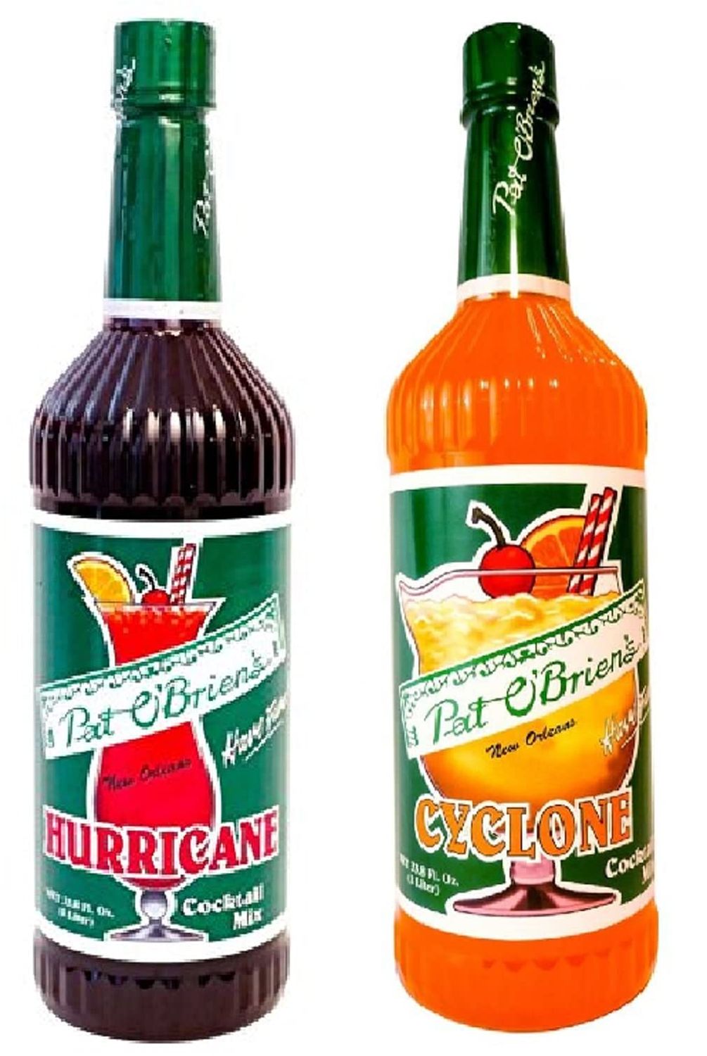 Pat O&#39;Brien&#39;s French Quarter New Orleans Cocktail Bundle - 1 Each of Hurricane and Cyclone Non-Alcoholic Liquid Cocktail Mixes (One Liter Plastic Bottles, 67.6 Fluid Ounces Total)