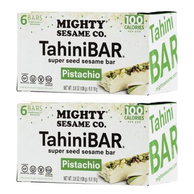 Mighty Sesame TahiniBars With Pistachio (2 Pack Total 12 Bars) 100 Calorie Bar, Gluten Free, Vegan, Nothing Artificial, Kosher