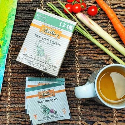 Millies Sipping Broth - Vegetable Broth -Natural-Gluten Free-Keto Friendly Thai Lemongrass 12 Count Box