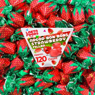Arcor Strawberry Filled Bon Bons Christmas Hard Candy, Bulk Candy (2 Pound Bag - Approx. 120 Count)
