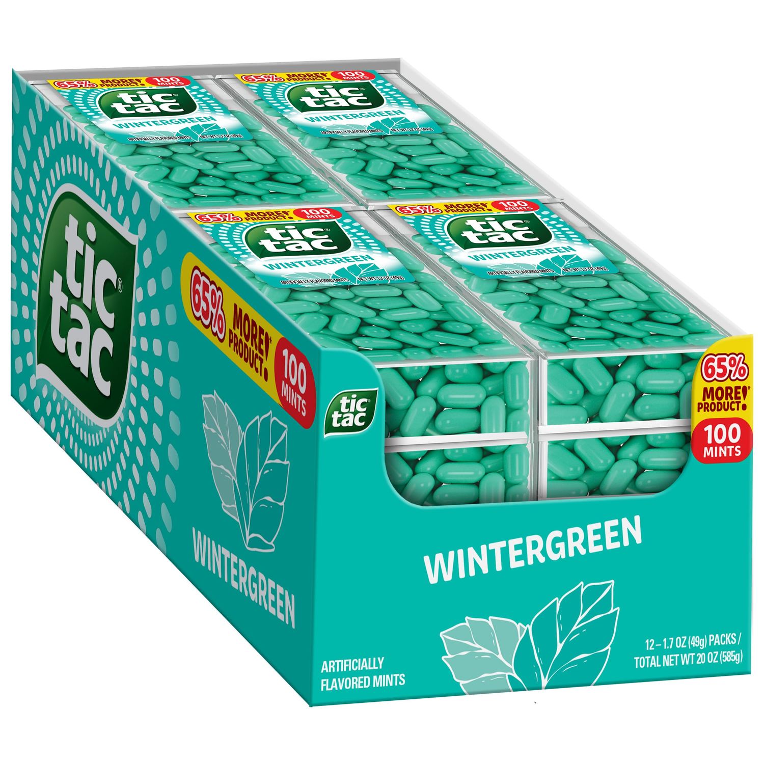 Tic Tac Wintergreen Breath Mints, 12 Count, On-the-Go Refreshment, Stocking Stuffers, 1.7 oz Each