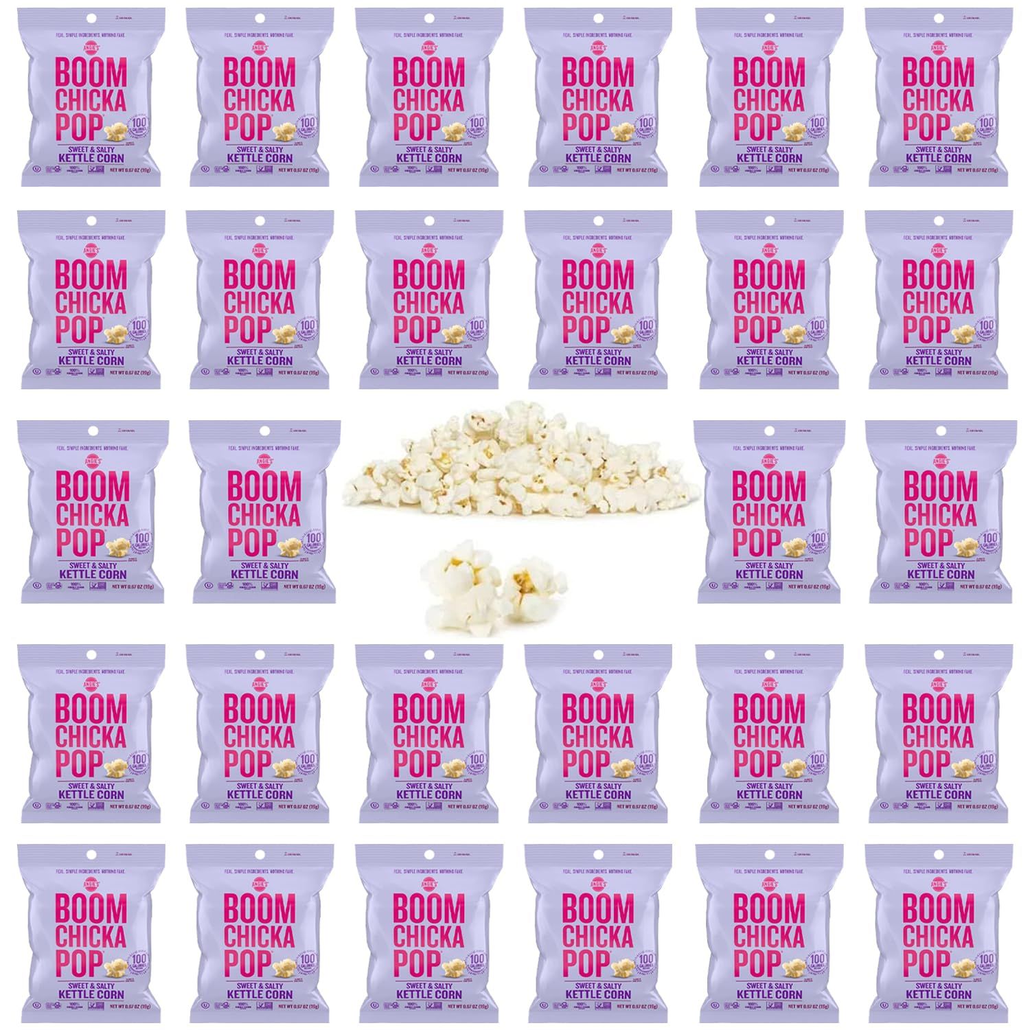 Doomi Angie&#39;s BOOMCHICKAPOP Popcorn Sweet and Salty Kettle Corn 28 Count -.67 oz Bags Packaged The Perfect Snack Package Perfect for Stocking The Pantry, Lunches, Parties, or Taking On The Go! White