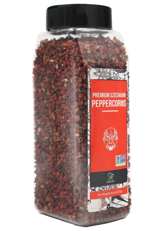 Soeos Sichuan Peppercorns, 8oz(227g), Authentic Szechuan Red Peppercorn, Numbing and Tingle Effect, Less Seeds, Strong Flavor, Essential for Mapo Tofu, Kung Pao Chicken and Asine Cusine