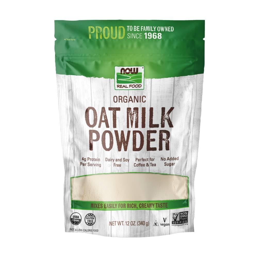 NOW Foods, Organic Oat Milk Powder, Dairy and Soy Free, No Sugar Added, Vegan, NGMO, Gluten Free, 12 Ounce