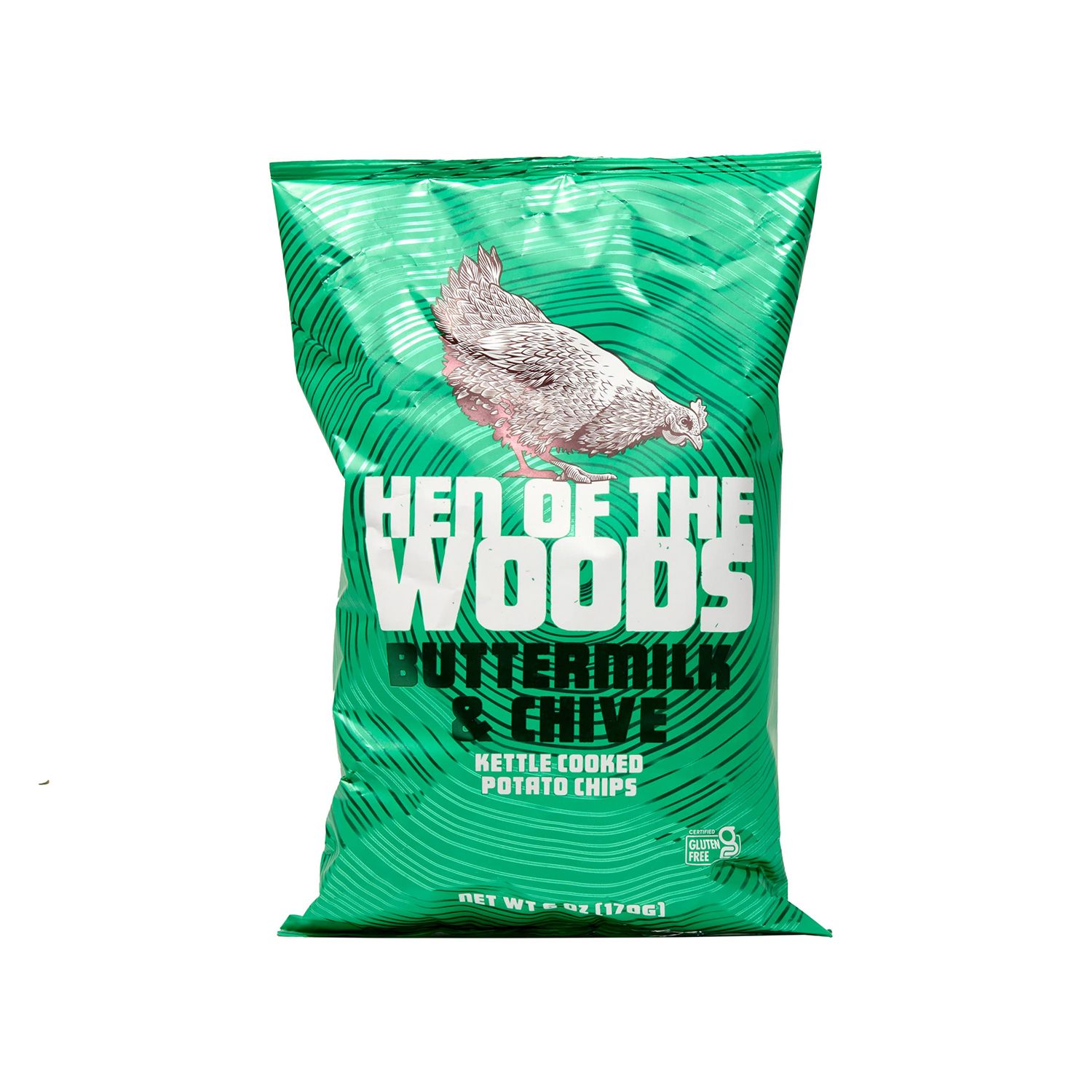 Hen of the Woods Kettle Cooked Potato Chips, Buttermilk and Chive Flavor, 6 Ounce Bag, 6-Pack