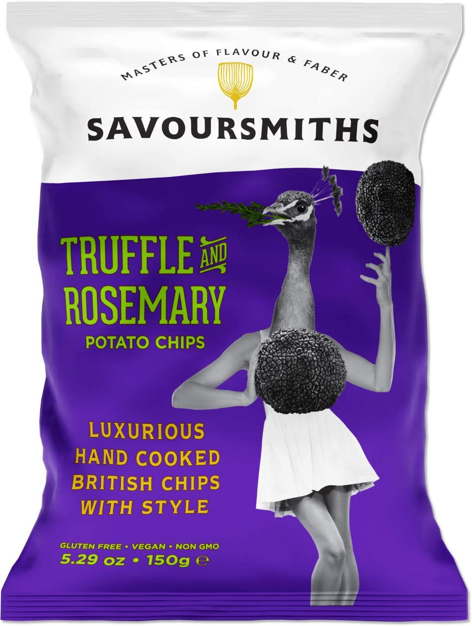 SAVOURSMITHS Hand Cooked Potato Chips, Truffle &amp; Rosemary, 5.29 Ounce , Gluten Free, Vegan, Non Gmo, All Natural, 4 Count