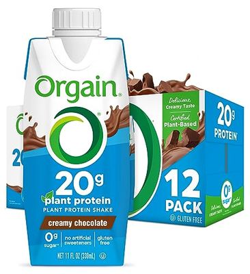 Orgain Organic Vegan Protein Shake, Creamy Chocolate - 20g Plant Based Protein, Ready to Drink, Fruits &amp; Vegetables, Gluten Free, Kosher, No Soy or Dairy Ingredients, 11 Fl Oz (Pack of 12)