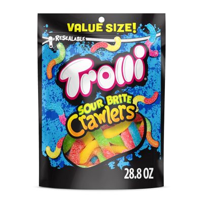 Trolli Sour Brite Crawlers, Candy, Cherry-Lemon, Strawberry-Grape &amp; Orange-Lime, Sweet and Sour, Gummy Worms, 28.8 oz