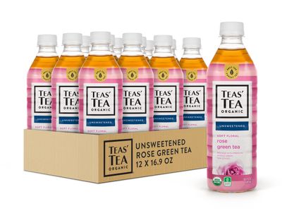 Teas&#39; Tea Unsweetened Rose Green Tea 16.9 Ounce (Pack of 12) Organic, Sugar Free, 0 Calories