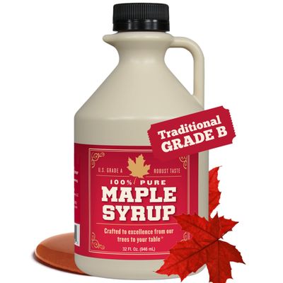 Grade B Maple Syrup 32 Oz Jug - 100% Pure Maple Syrup (Now Grade A Dark) Bold, Robust Flavor - Artisan Maple Syrup Gift - USA-Made Breakfast Syrups &amp; Toppings by Lincoln County Reserve