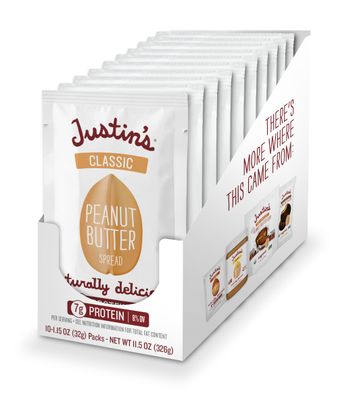 JUSTIN&#39;S Classic Gluten-Free Peanut Butter Spread Squeeze Packs, 1.15 Ounce (10 Pack)