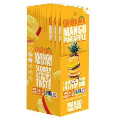 Garden Bar Mango Pineapple Fruit | Healthy Natural Fruit Leather Jerky | Gluten Free, Non GMO, High Fiber Snack | 12 Count