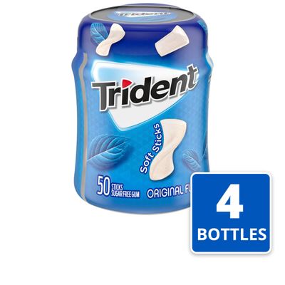 Trident Unwrapped Original Flavor Sugar Free Gum, 4 Bottles of 50 Pieces (200 Total Pieces)