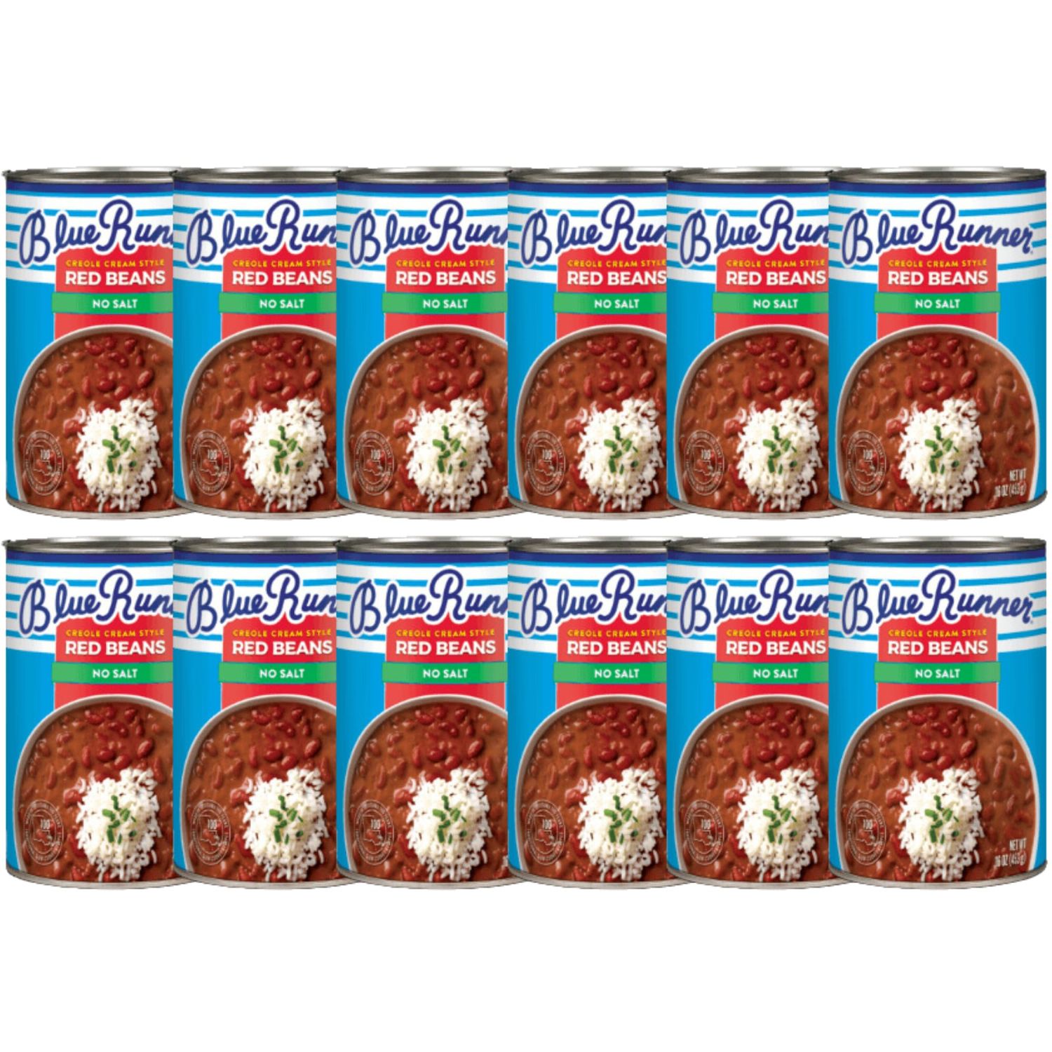 Blue Runner-Creole Cream Style Red Beans 16 oz Can (Pack of 12)-No Salt Added-Slow Cooked and Authentic Creole Kidney Beans