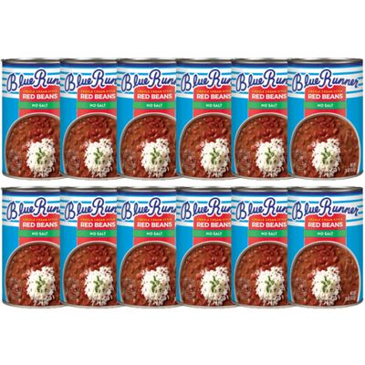 Blue Runner-Creole Cream Style Red Beans 16 oz Can (Pack of 12)-No Salt Added-Slow Cooked and Authentic Creole Kidney Beans