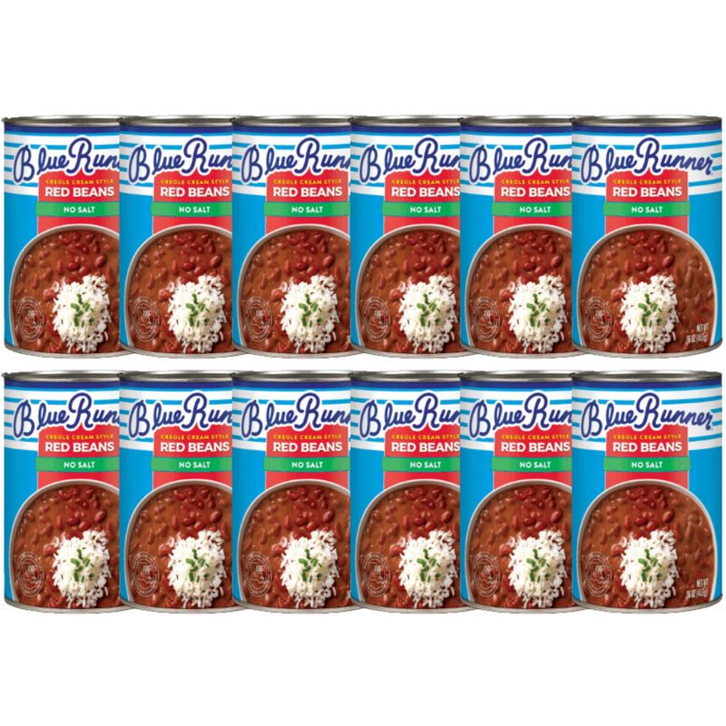 Blue Runner-Creole Cream Style Red Beans 16 oz Can (Pack of 12)-No Salt Added-Slow Cooked and Authentic Creole Kidney Beans