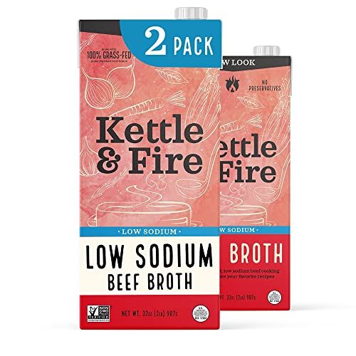 Low Sodium Beef Broth - Pack of 2 - Organic Cooking Stock, Real Bones Not Powder, Grass Fed, Protein, Keto, Paleo, GF, Whole 30 Diet Friendly, Natural Soup Base, 32 oz Liquid Cases