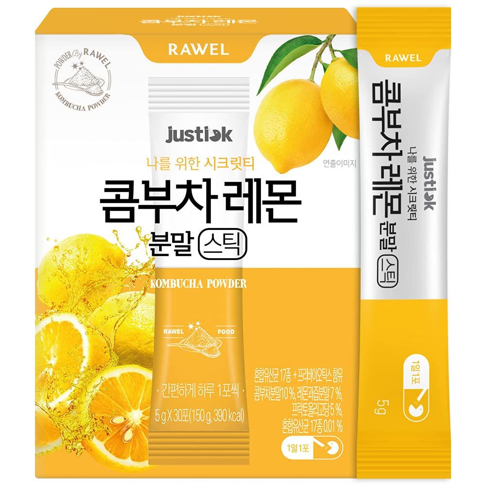 RAWEL Kombucha Powder(5g x 30packs) / Lemon Powdered Drink Mix with Prebiotics/Fermented Drink Tea Powder/Support gut health and immunity (Lemon)