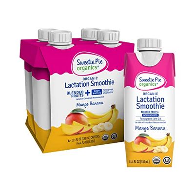 Sweetie Pie Organics Lactation Smoothie, Mango Banana, Supports Breastmilk Production for Nursing and Pumping - No Artificial Sweeteners, Flavors or Dyes, 4 Pack