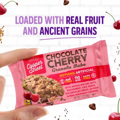Cooper Street Granola Cookie Bake - Chewy Granola Bars with Chia, Flax, Buckwheat and Oats in Delicious Chocolate Cherry Flavor | Individually Wrapped Healthy Breakfast Bars | 1 oz | 48 Pack