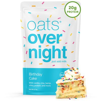 Oats Overnight Birthday Cake - Overnight Oats with 20g Protein, 5g Fiber Breakfast Protein Shake - Gluten Free Oatmeal, Non GMO High Protein Oatmeal (2.7 oz per meal) (16 Pack)