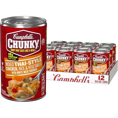 Campbell&#39;s Chunky Soup, Wicked Thai-Style Chicken with Rice and Vegetables Soup, 18.6 Oz (Pack of 12)