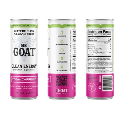 BeGOAT Watermelon Dragonfruit CLEAN Energy Drink | 200 Mg Caffeine, Non GMO, 6 Ingredients, 35 Calories, Antioxidants, Vegan, Gluten-Free 12 Fl OZ (Pack of 12)