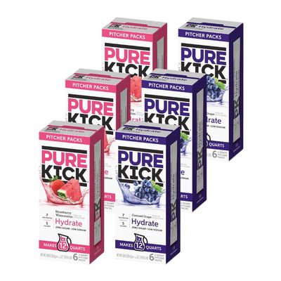 Pure Kick Pitcher Variety Pack, Strawberry Watermelon &amp; Concord Grape, 6 Count (3 of each) (Variety Pack)