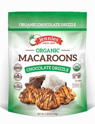 Jennies Organic Chocolate Drizzle Coconut Macaroons, 5.25oz | Dairy Free | Gluten Free | Peanut Free | Individually Wrapped