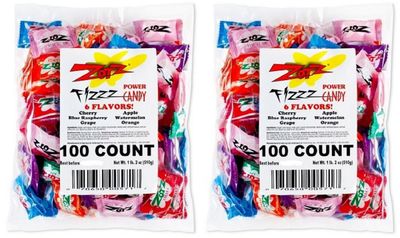 Zotz Fizzy Bulk Candy (Assorted, 200 Units)- Hard Candy Individually Wrapped- Assorted Fruit Flavors, Cherry, Watermelon, Blue Raspberry, Apple, Orange &amp; Grape- From Italy Since 1970