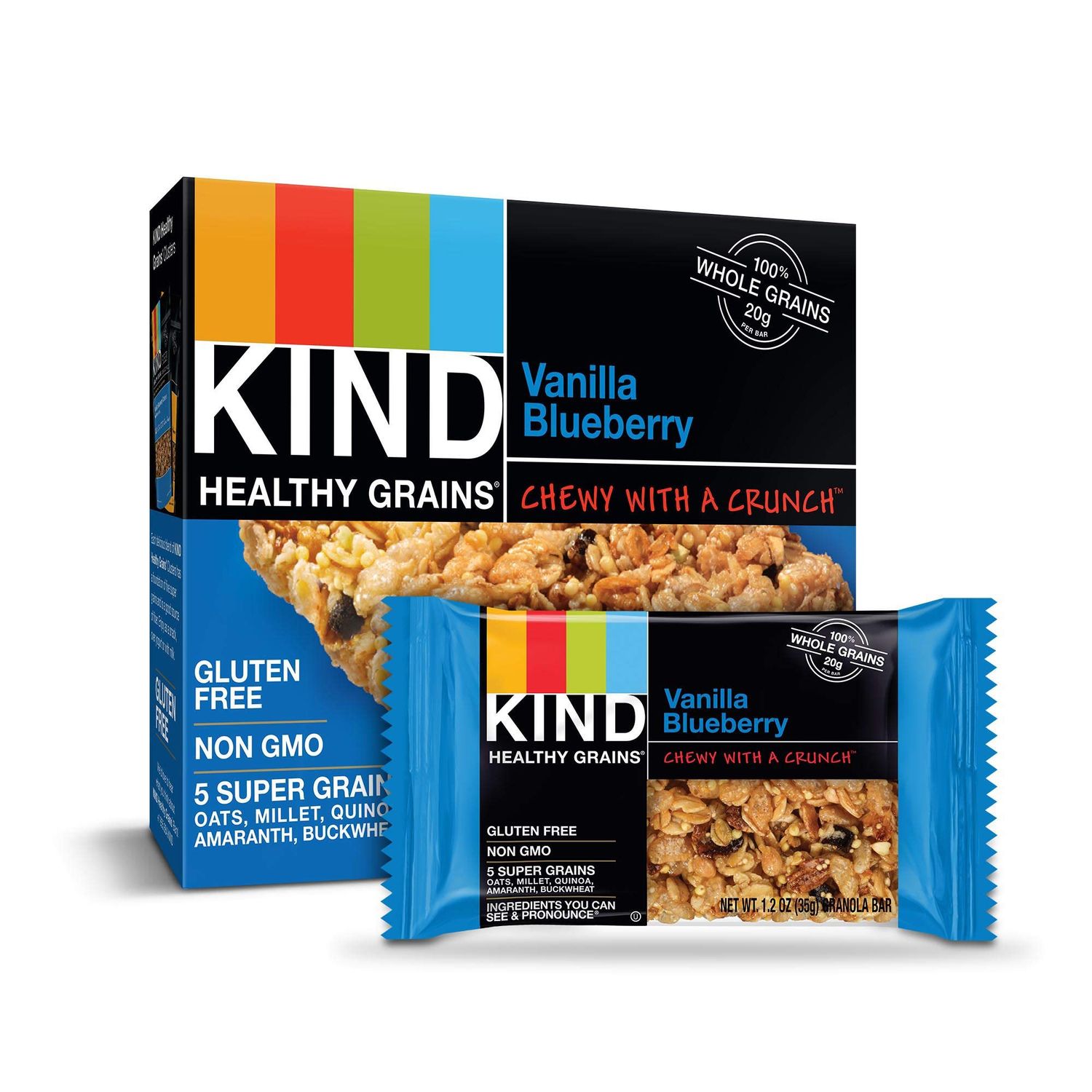 Kind Healthy Grains Bars, Vanilla Blueberry, 1.2 Ounce, 5 Count