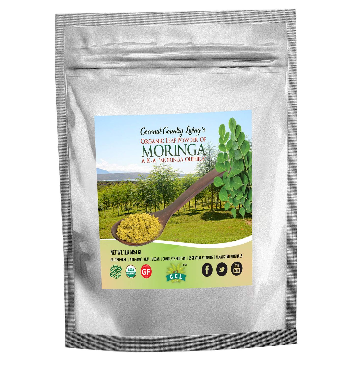 Coconut Country Living&#39;s Organic Moringa Leaf Powder Raw 1 lb - Premium Grade, Nutrient Dense Health Boost Superfood
