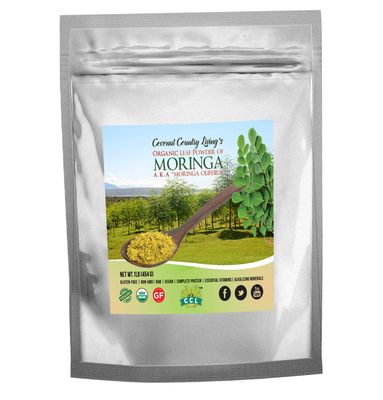 Coconut Country Living&#39;s Organic Moringa Leaf Powder Raw 1 lb - Premium Grade, Nutrient Dense Health Boost Superfood
